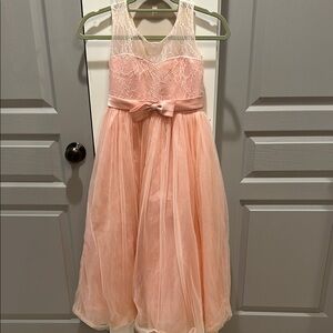 Pink Sleeveless Scoop Neck formal youth dress lace and bow